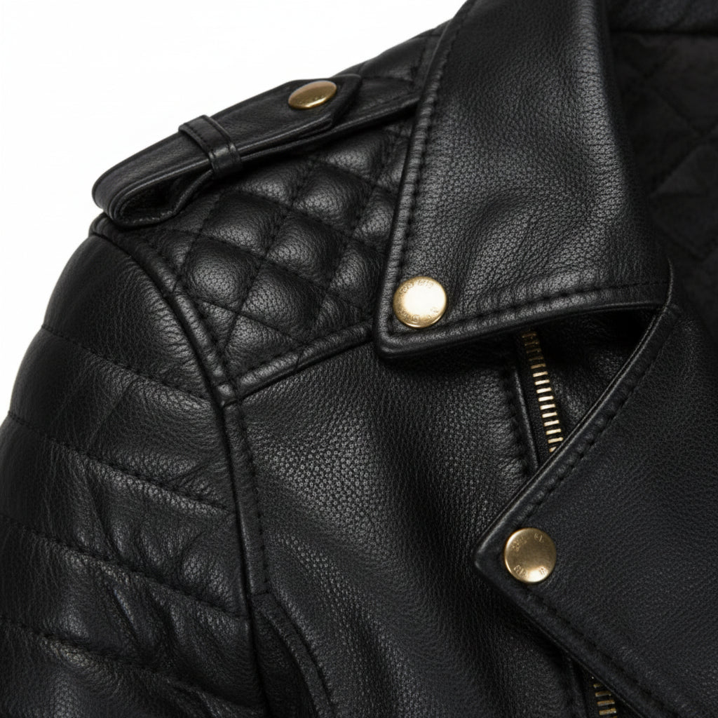 close-up-leather - Man Black Motorcycle Fashion Leather Jacket Men Biker Style Fashion Jacket