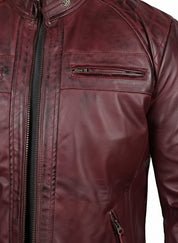 close-up-leather - Maroon Leather Biker Jacket for Men,Leather Fashion Jacket, Racers Jacket