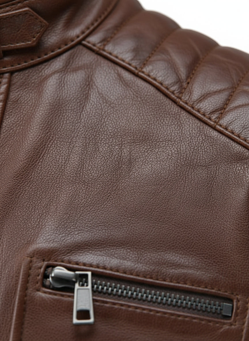 close-up-leather - Men antique Brown leather bomber jacket, Men biker leather jacket