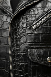 close-up-leather - Men black crocodile biker leather jacket, Men motorcycle leather jacket