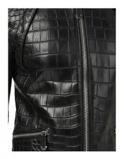close-up-leather - Men Black Crocodile Embossed Pattern leather Jacket , Men Leather jacket
