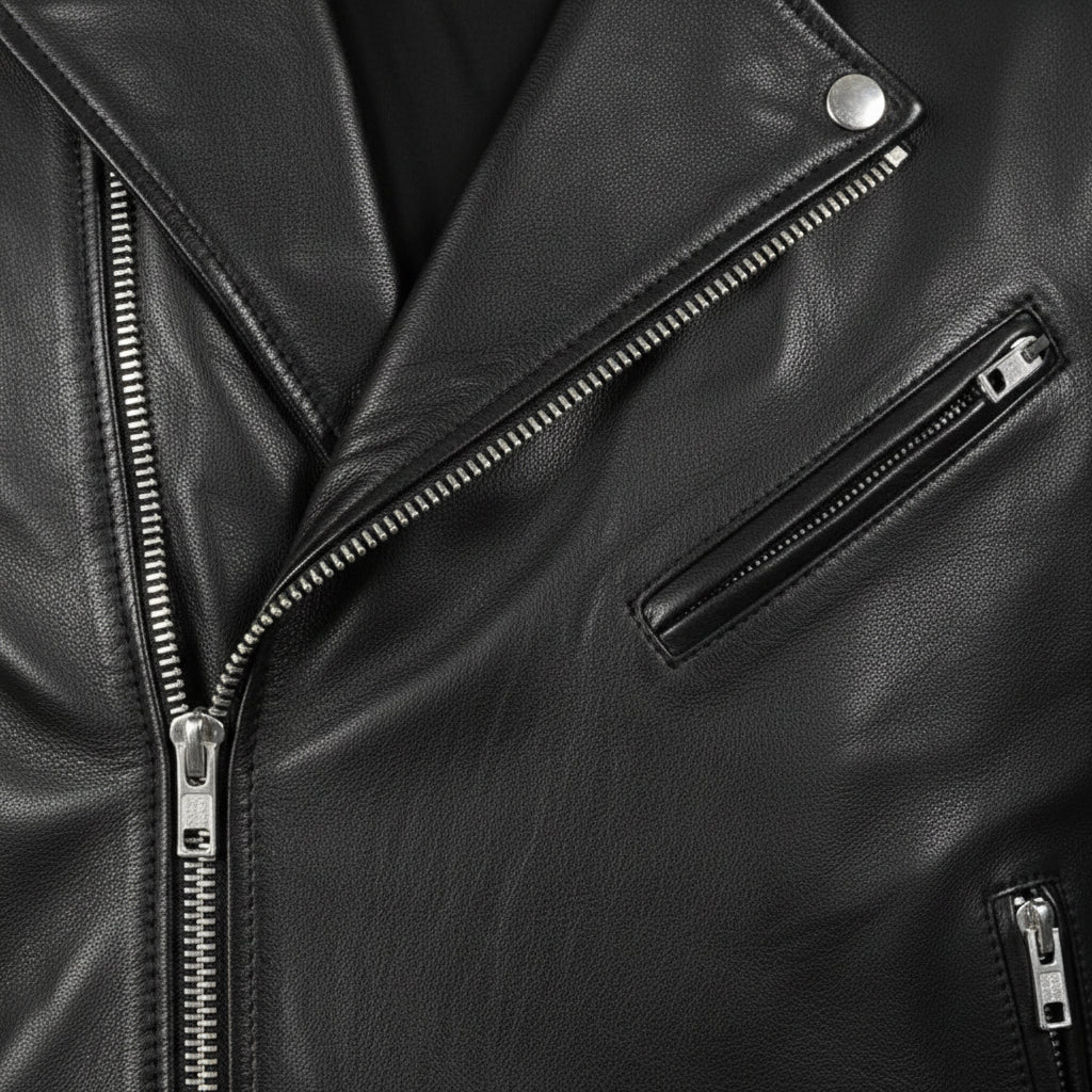 close-up-leather - Men Black Leather Biker Jacket, Mens wide collar jacket , Mens Jackets