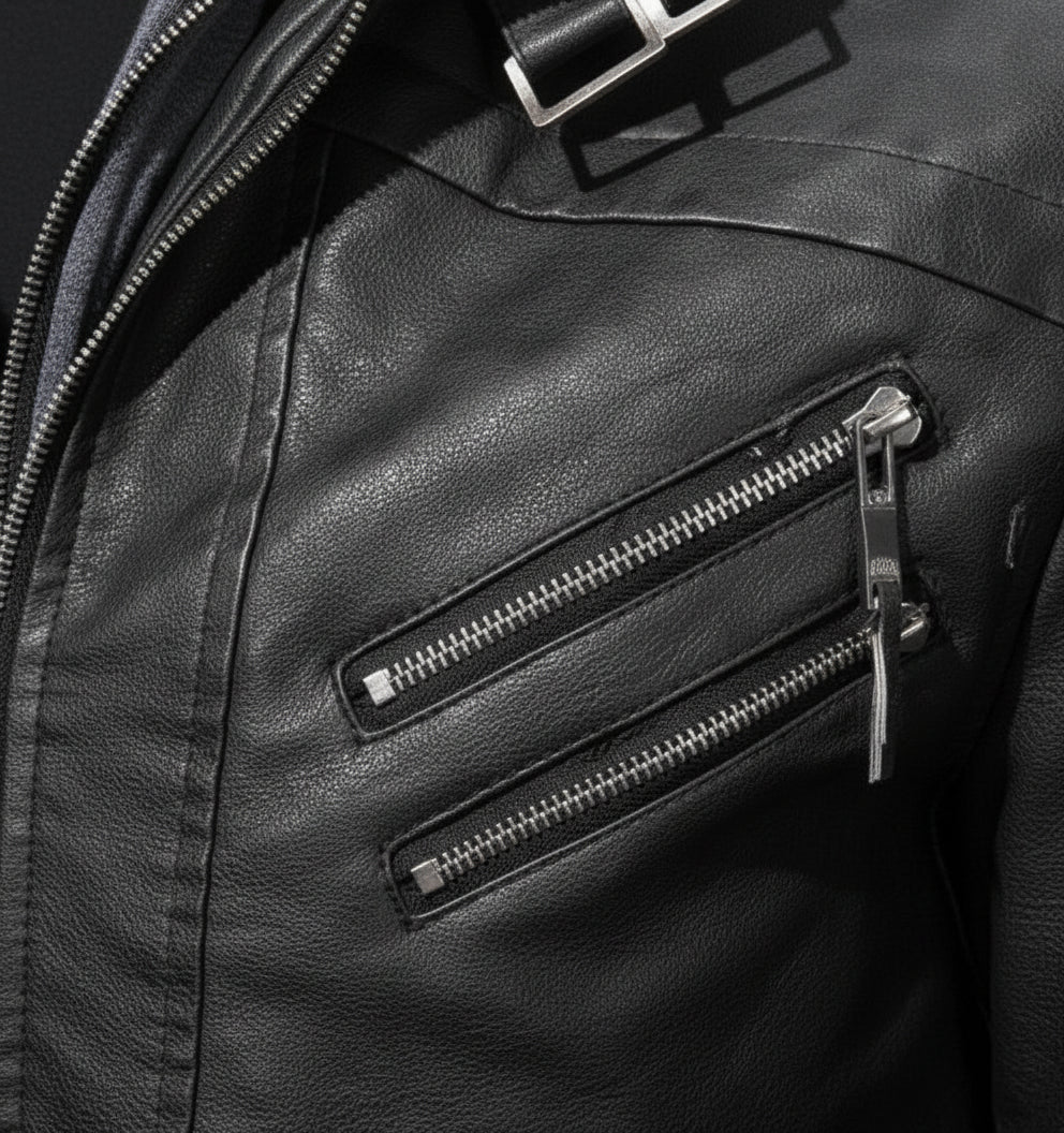 close-up-leather - Men Black Leather Bomber Style Leather Jacket with Hoodie, Baseball Jackets