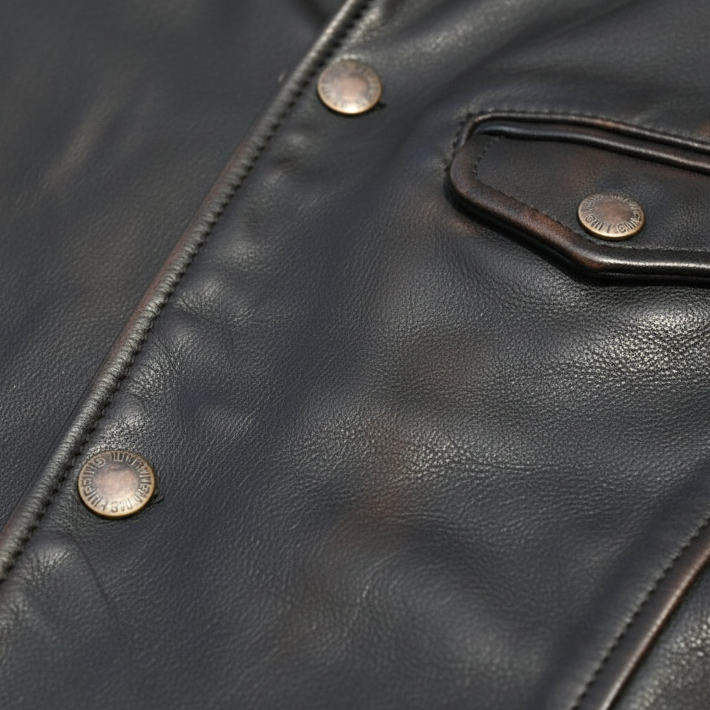 close-up-leather - Men Black Leather Coat Jacket, Winter Men Fashion Leather Apparel, Bikers