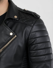 close-up-leather - Men Black Leather Motorcycle Jacket, Winter Fashion Leather Jacket for men