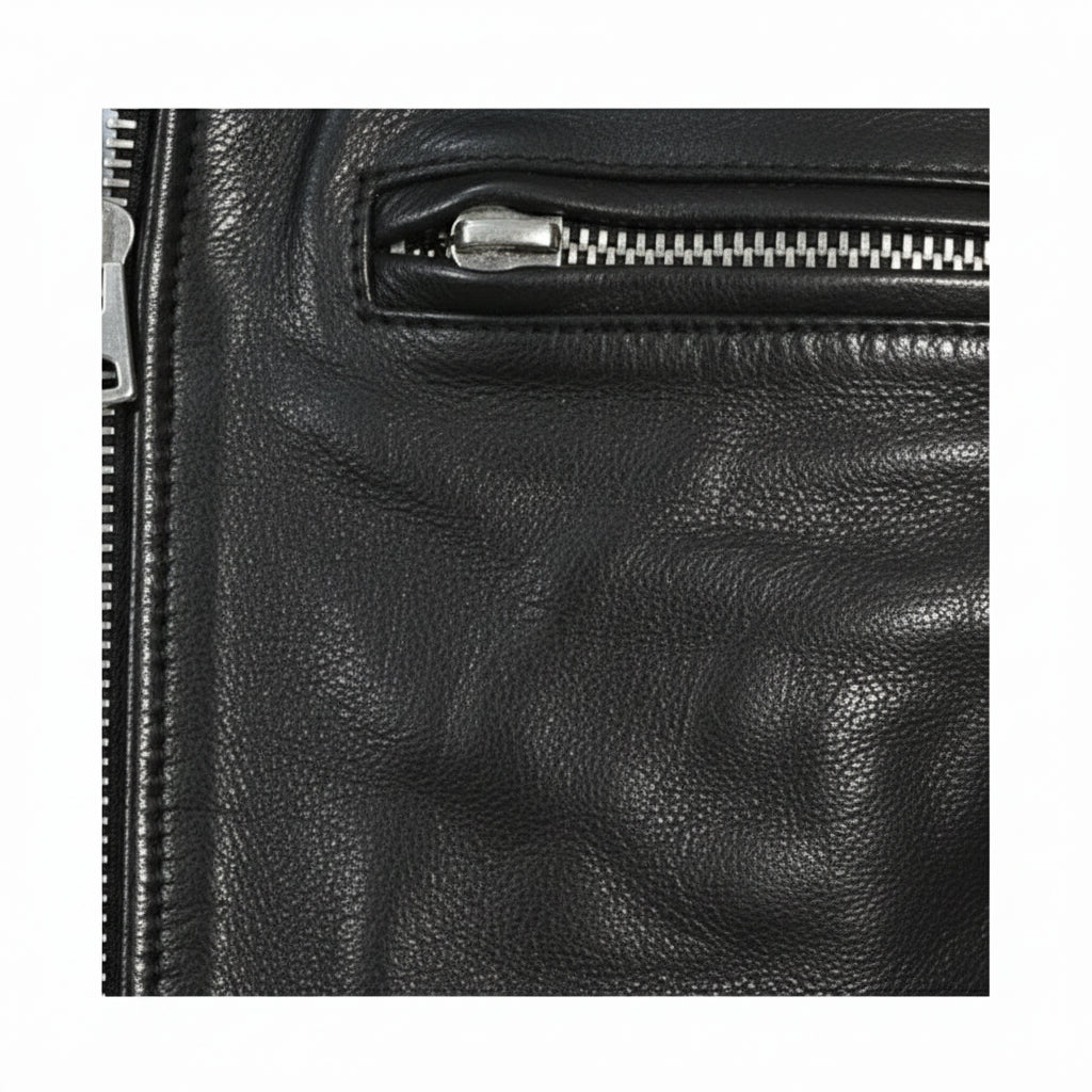 close-up-leather - Men Black Leather Motorcycle, Winter Fashion Leather Jacket