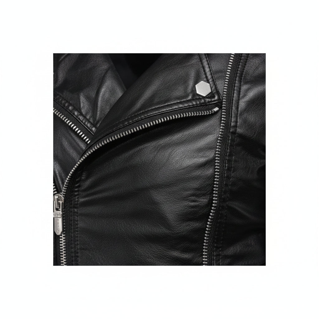 close-up-leather - Men Black Leather Slim fit Biker Jacket, Men Leather Outerwear for Racers