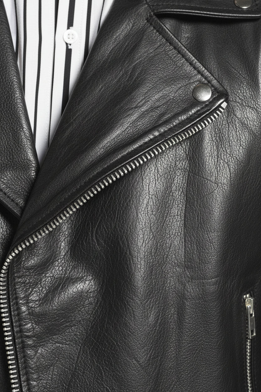 close-up-leather - Men Black Motorcycle Leather Jacket Leather Jacket, Leather Jackets
