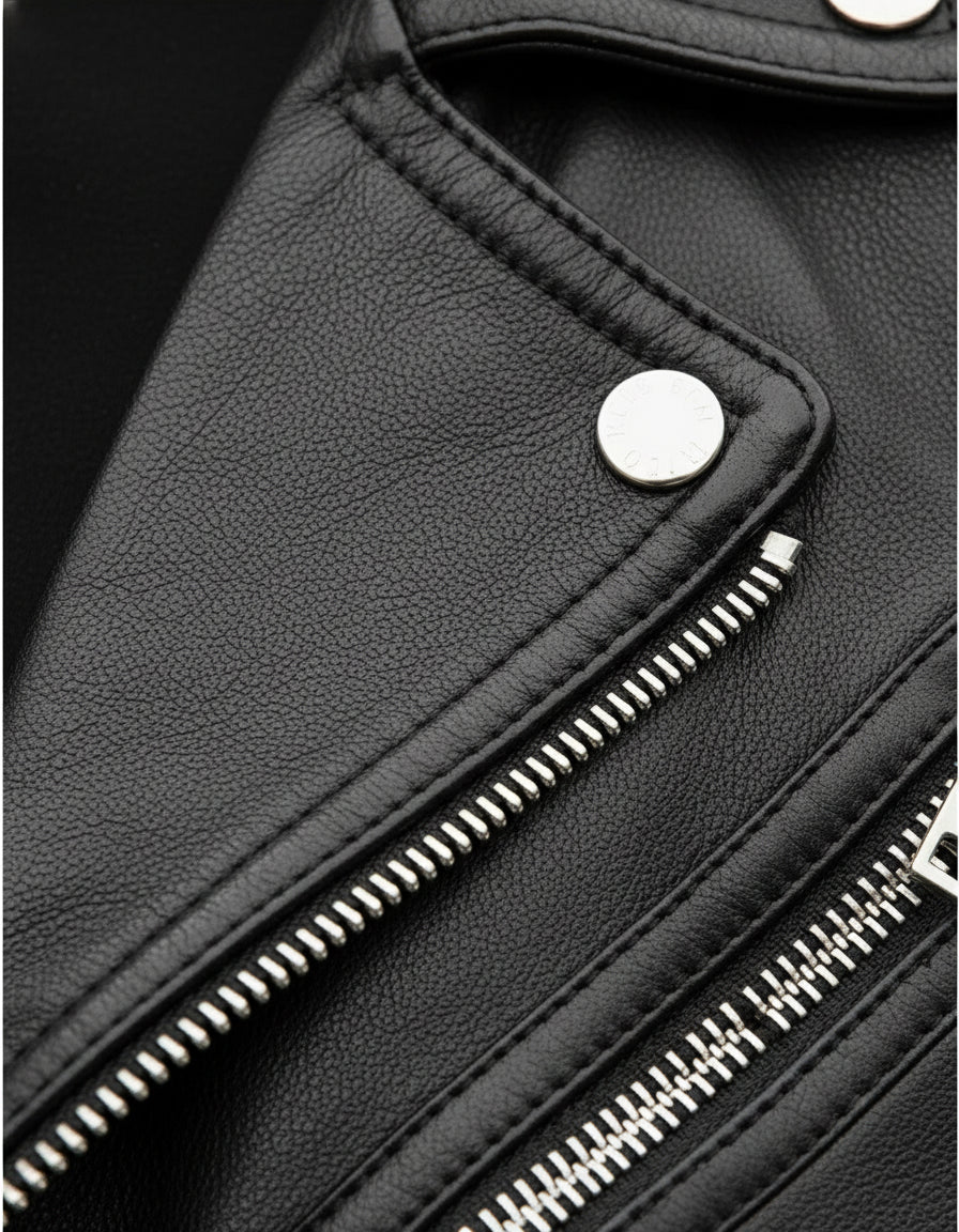 close-up-leather - Men Black multi pocktes biker leather jacket, Black motorcycle jacket