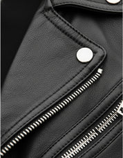 close-up-leather - Men Black multi pocktes biker leather jacket, Black motorcycle jacket