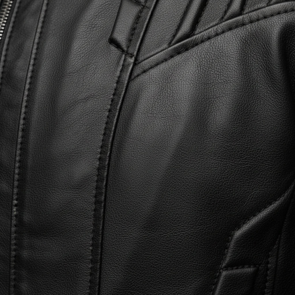 close-up-leather - Men black sheep leather bomber leather jacket, Men black biker jacket