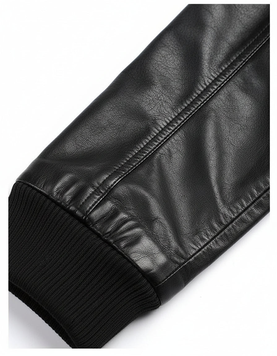 close-up-leather - Men Black Slim Fit Fabric Hooded Jacket, Leather Hooded Jacket, Hoodies