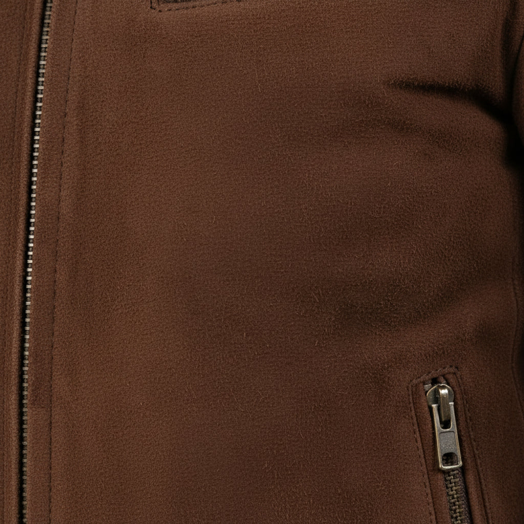 close-up-leather - Men Brown suede slim fit jacket, Men brown suede biker jacket