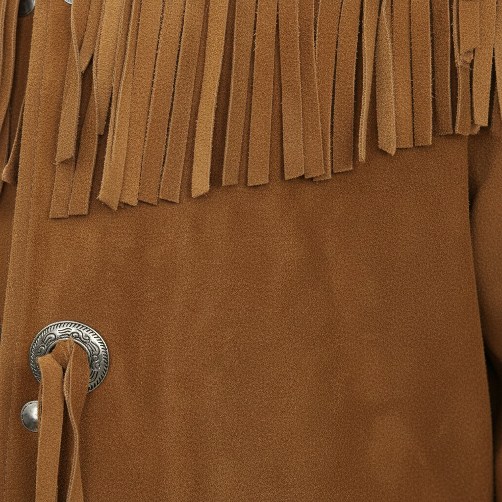 close-up-leather - Men Cowboy Genuine Suede Western Jacket, Cowboy Leather Jacket With Fringe