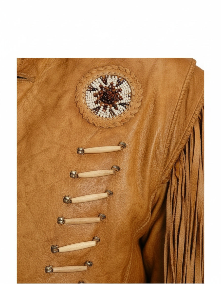 close-up-leather - Men Cowboy Style Leather Jacket, Western Style Fringe Leather Jackets