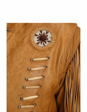 close-up-leather - Men Cowboy Style Leather Jacket, Western Style Fringe Leather Jackets