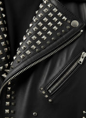 close-up-leather - Men Punk Black Embroidered Jacket. Men Leather Rock Studded Spiked Jacket