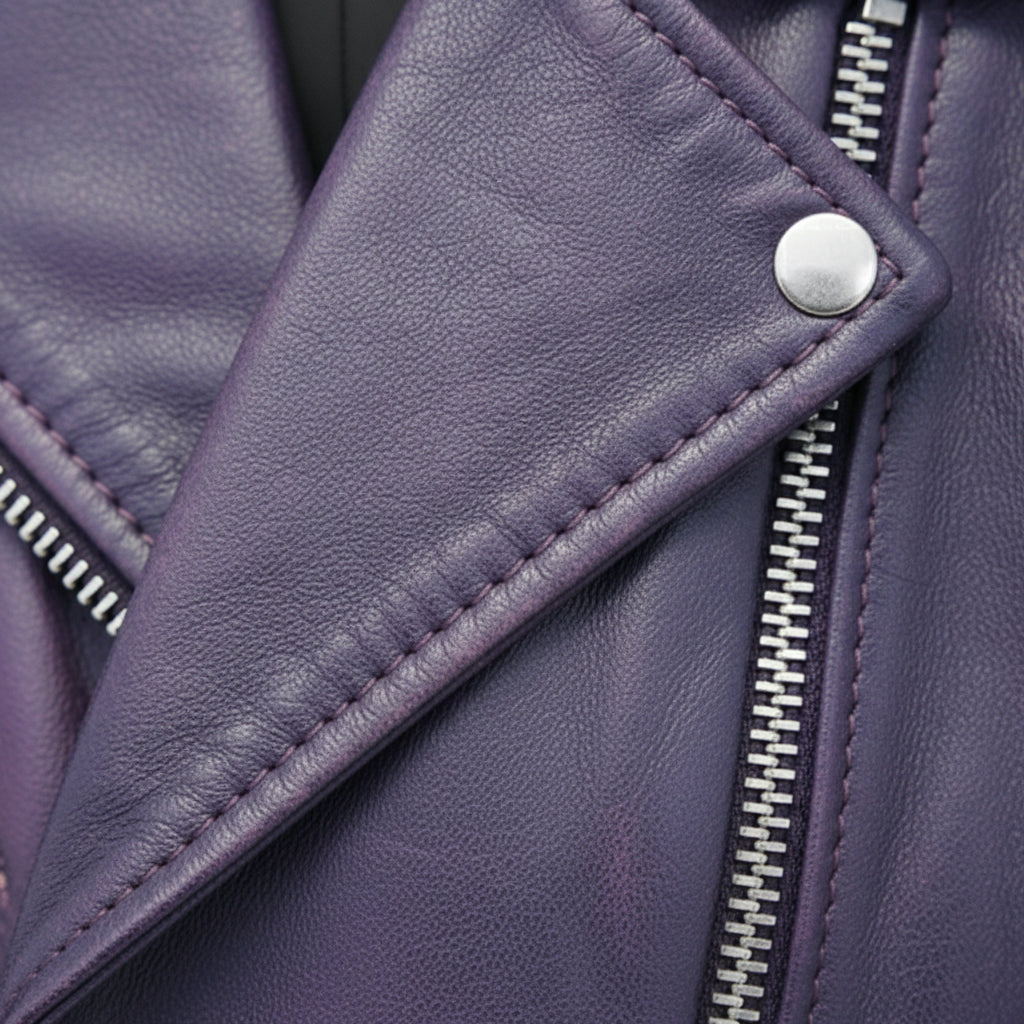 close-up-leather - Men Purple Leather Fashion Jacket, Purple Leather Biker Jacket