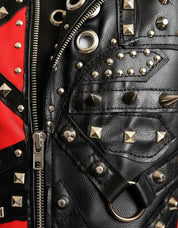 close-up-leather - Men Red and Black Gothic studded leather jacket, Men studded jacket