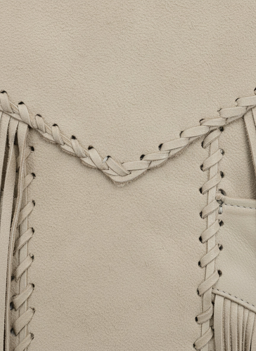 close-up-leather - Men Sculley Beige Finished Cow Suede Leather Jacket Western Wear Beads & Fringe