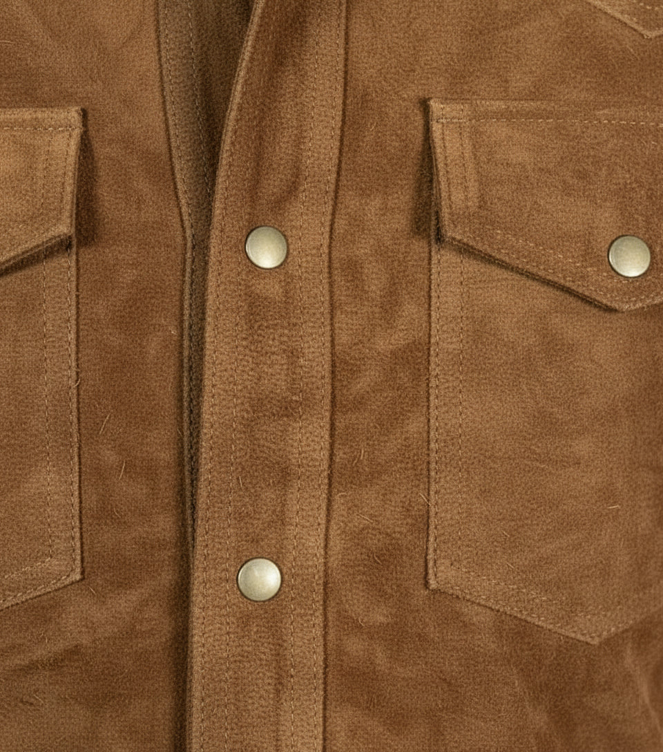 close-up-leather - Men tan suede leather Shirt, tan brown flap pockets leather shirt jacket