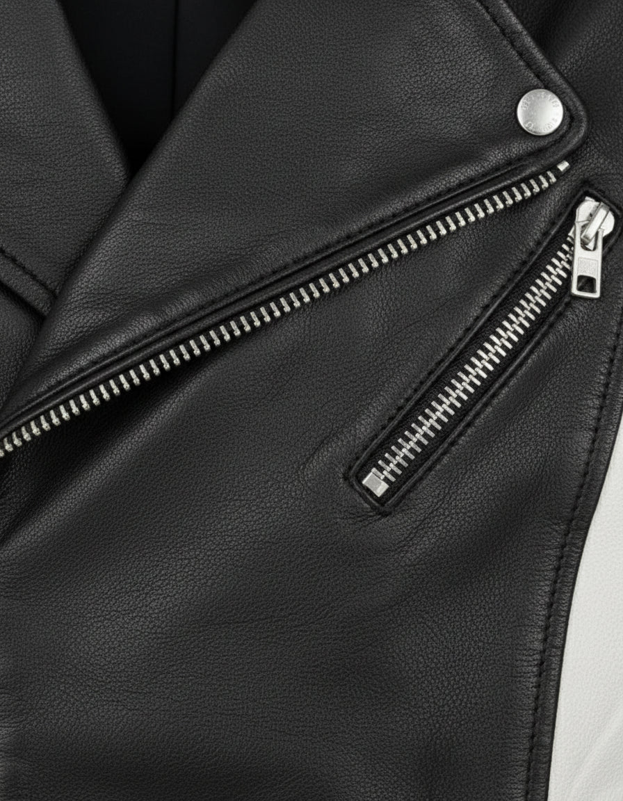 close-up-leather - Men two tone biker jacket, Men black and white fashion jacket