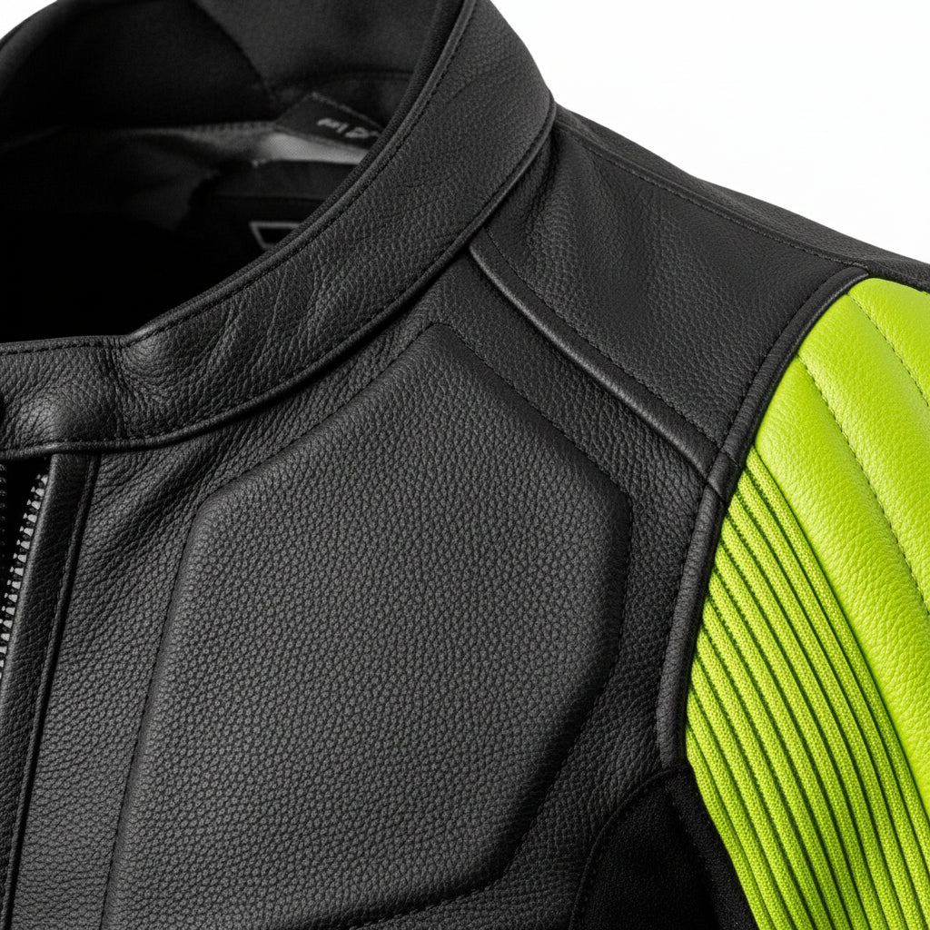 close-up-leather - Men Yellow and black contrast Motorcycle racing Jacket with Safety Pads