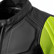 close-up-leather - Men Yellow and black contrast Motorcycle racing Jacket with Safety Pads