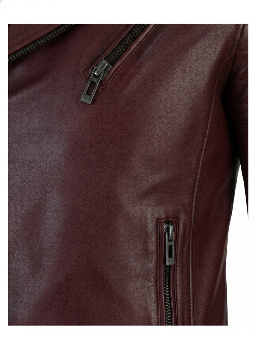 close-up-leather - Men's Aged Genuine Leather Jacket Slim Fit zip Closure Vintage Style
