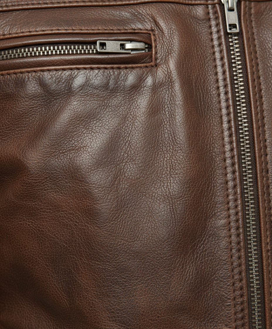 close-up-leather - Men's Antique Brown Biker Leather Jacket