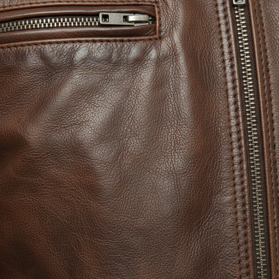 close-up-leather - Men's Antique Brown Biker Leather Jacket