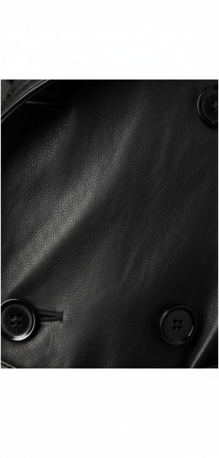 close-up-leather - Men's Belted Leather Trench Coat in Genuine Cowhide