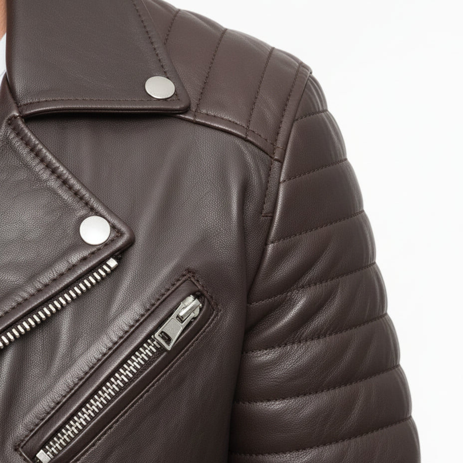 close-up-leather - Mens Biker Leather Jacket, Men Fashion Black Motorcycle Jacket, Jackets