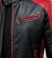 close-up-leather - Men's Black and Red Leather Biker Jacket