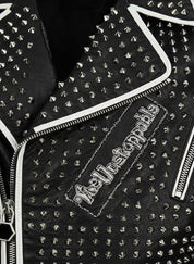 close-up-leather - Men's Black Diamond Studded Brando Retro Motorcycle Rock Punk jacket