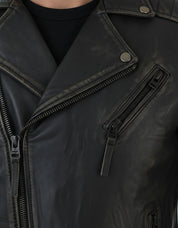 close-up-leather - Men's Black Genuine Leather Jacket Slim Fit zip Closure Vintage Style