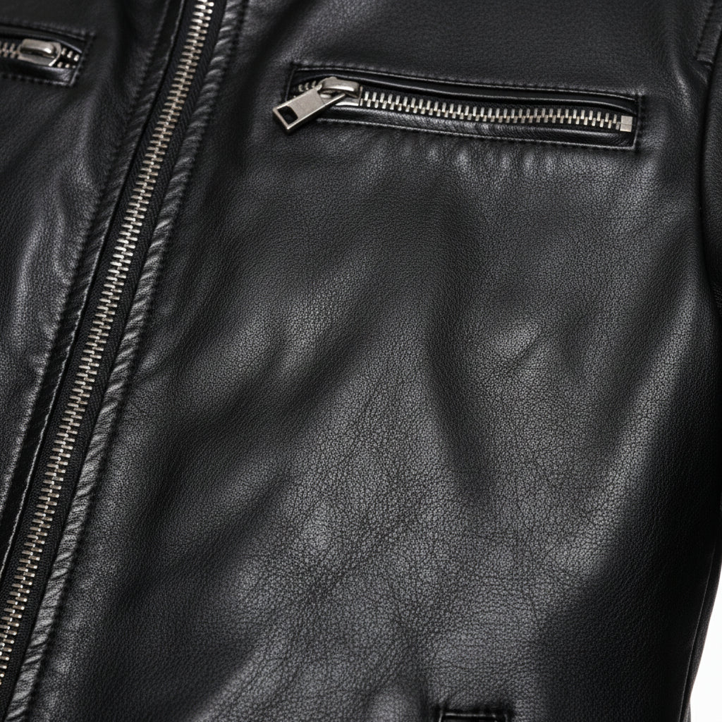 close-up-leather - Men's Black Leather Long Jacket with Multi Pockets