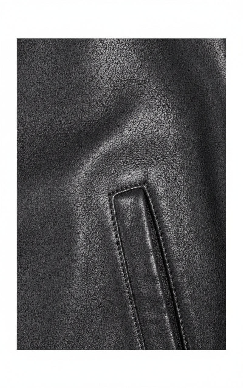 close-up-leather - Men's Bomber Leather Jacket, Leather Bomber Jacket, Men's Leather Jacket, Stylish Bomber Jacket