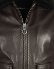 close-up-leather - Men's Bomber Leather Jacket, Leather Bomber Jacket, Men's Leather Flight Jacket, Smooth Leather Bomber Jacket