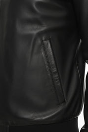 close-up-leather - Men's Bomber Leather Jacket, Smooth Leather Bomber, Classic Bomber Jacket, Leather Flight Jacket