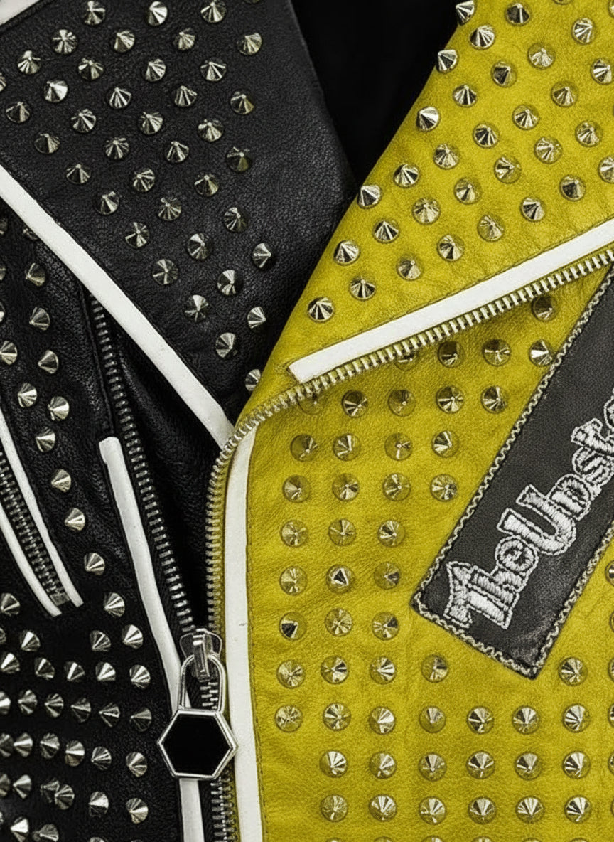 close-up-leather - Mens Brando Studded Spikes Punk Rock Motorcycle Multicolor Leather jacket