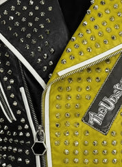 close-up-leather - Mens Brando Studded Spikes Punk Rock Motorcycle Multicolor Leather jacket