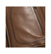 close-up-leather - Mens brown genuine sheep leather jacket Men motocycle jacket, biker jacket