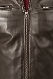 close-up-leather - Mens brown leather jacket, Men multi pockets biker jacket slim fit jacket