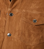 close-up-leather - Men's Brown Suede Leather Trucker Jacket, Genuine Brown Western Soft Suede