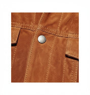close-up-leather - Men's Brown Suede Leather Trucker Jacket