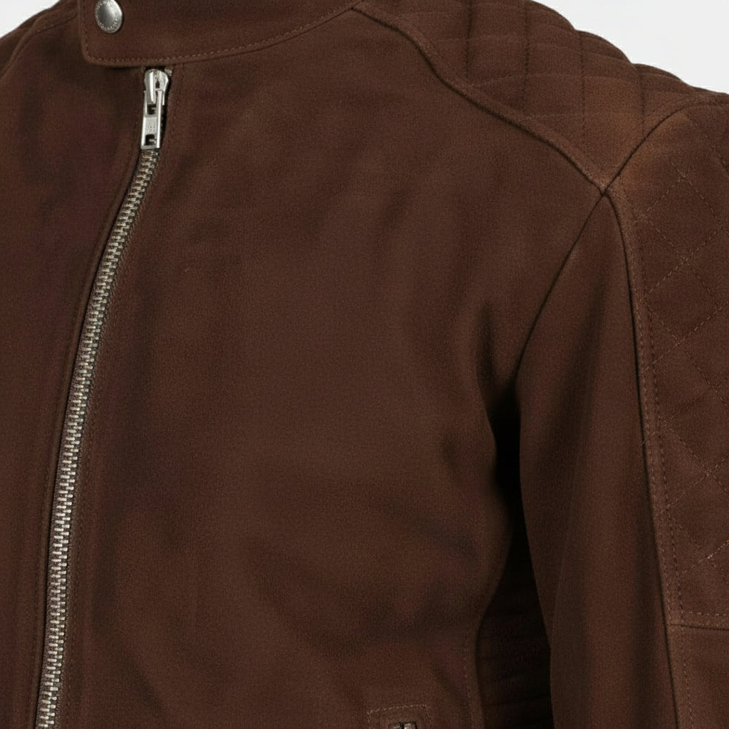 close-up-leather - Men's Brown Suede Slim Fit Biker Jacket
