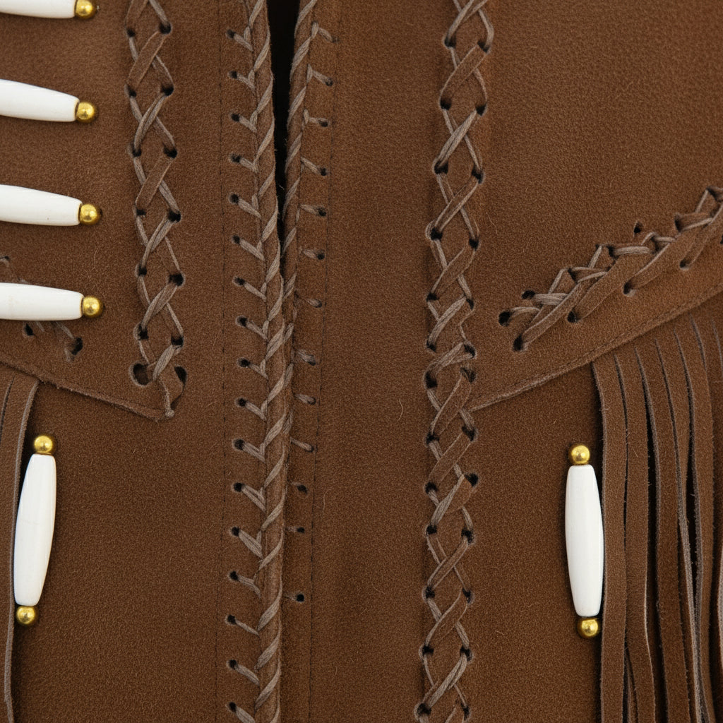 close-up-leather - Men's Brown Suede Western Jacket with Fringes and Beadwork