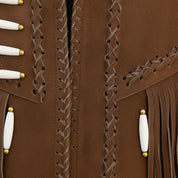 close-up-leather - Men's Brown Suede Western Jacket with Fringes and Beadwork