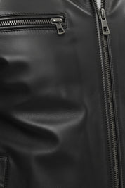 close-up-leather - Men's Cafe Racer Leather Jacket, Smooth Leather Biker Jacket, Men's Motorcycle Jacket, Leather Moto Jacket